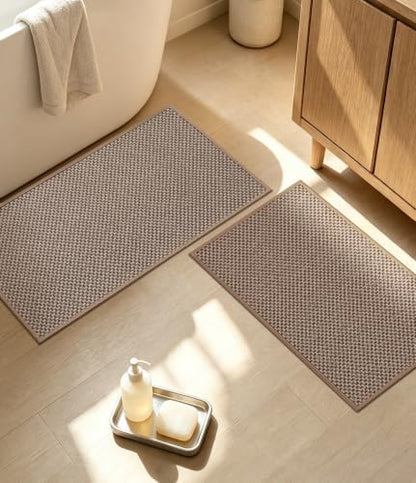 YIHOUSE Khaki Bathroom Rugs Sets 2 Pieces,Thin Bath Mat Quick Dry