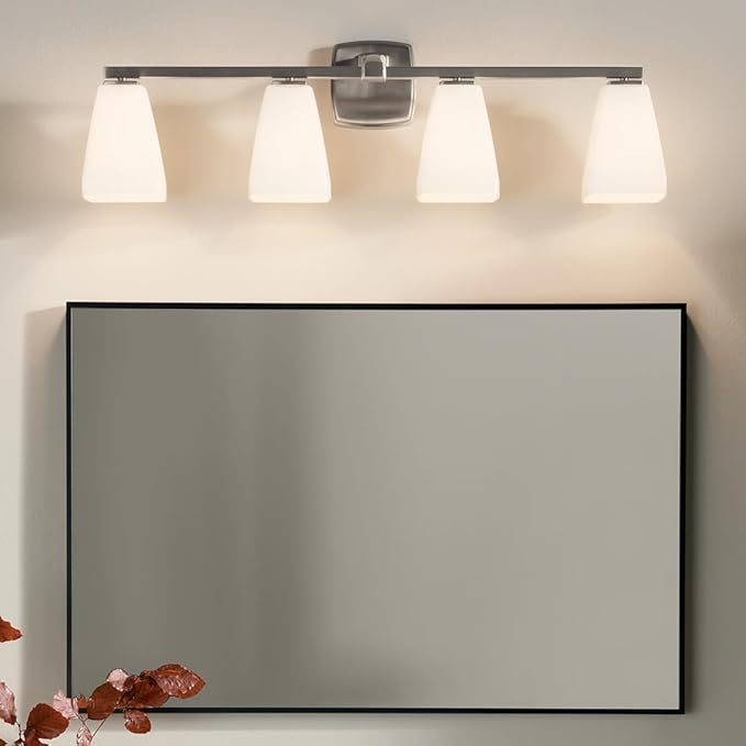 Kichler Marant 33.25" 4-Light Vanity Light with Opal Glass in Brushed Nickel, for Bathroom, Powder Room, Over a Mirror, (33.25" W x 9.5" H), 55217NI