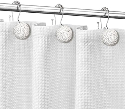 Sunlit Boho Knots Double Shower Curtain Hooks, Home Decorative White Shower Curtain Rings for Bathroom, Seaside Nautical Shower Curtain Hangers Bathroom Accessories, Set of 12