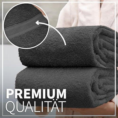 Pack of 2 Bath Towels - 100% Cotton, 500 g/m² - Soft, Absorbent & Durable - for Home, Sauna & Travel - 27 x 54 in (Anthrazite Grey)