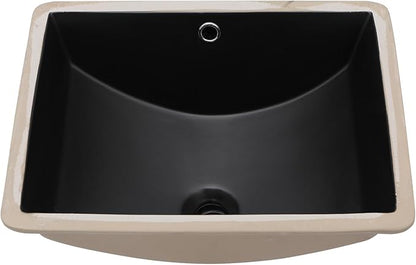 Lordear Undermount Bathroom Sink 18x14 Inch Black Rectangle Porcelain Ceramic Bathroom Sinks Deep Basin with Overflow Lavatory Vanity Sink Mounted Under