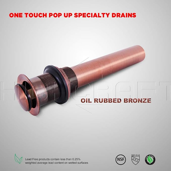 Highcraft R1034 Vessel Sink Drain Strainer Pop Up Drain Assembly without Overflow, Bathroom Faucet Vanity Sink Stopper Oil Rubbed Bronze