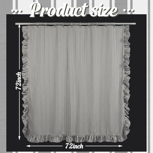 HunnmingRe Black and White Striped Shower Curtain with Ruffled 72 x 72 Inch Farmhouse Faux Linen Vintage Rustic Boho Stripe Shower Curtain with 12 Hooks for Bathroom Bathtubs Natural Decor