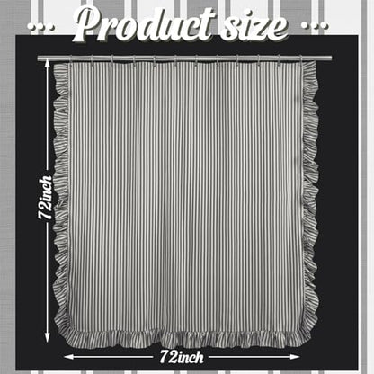 HunnmingRe Black and White Striped Shower Curtain with Ruffled 72 x 72 Inch Farmhouse Faux Linen Vintage Rustic Boho Stripe Shower Curtain with 12 Hooks for Bathroom Bathtubs Natural Decor