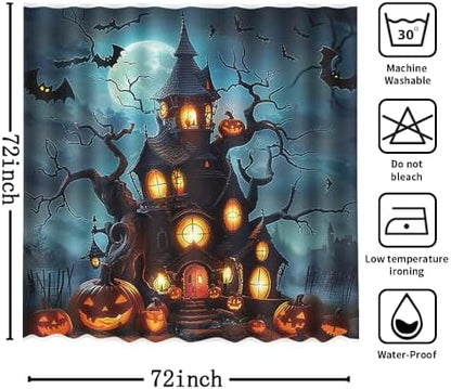 MEHOFOND Halloween Evil Pumpkin Shower Curtain Horror Castle Bath Curtain