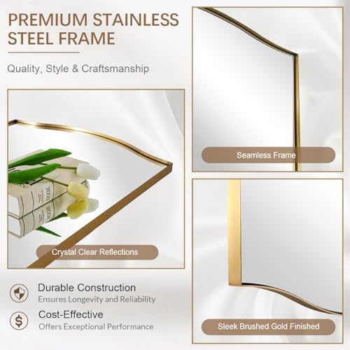 ANDY STAR Gold Bathroom Mirror, 22"x30" Scalloped Wall Mirror in Stainless Steel Metal Frame, Unique Vanity Mirror with Modern Curved Edge Design, Ideal for Bathroom, Bedroom, Entryway
