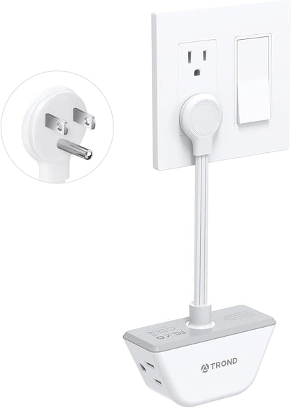 TROND Flat Outlet Extender with 6 Inch Cord for Tight Spaces | 3 Way Angled Plug Extension Outlet Adapter, Cruise Ship Essentials, Small Multiple Plug Splitter for Home Office, White