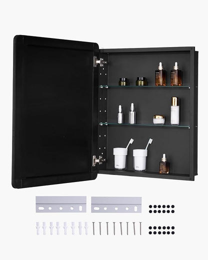 VEVOR Medicine Cabinet, 24 x 30 inch, Medicine Cabinet for Bathroom with Mirror, Aluminum Frame Bathroom Wall Cabinet, 2-Layer Adjustable Shelves, Recessed & Wall-Mounted Installation