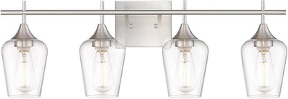 4-Light Bathroom Lighting Fixtures Over Mirror, 24 Inch Brushed Nickel Vanity Lights with Clear Glass, Modern Bath Wall Sconce Lighting for Bathroom, WL9167-4C