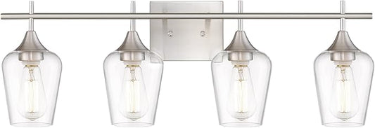 4-Light Bathroom Lighting Fixtures Over Mirror, 24 Inch Brushed Nickel Vanity Lights with Clear Glass, Modern Bath Wall Sconce Lighting for Bathroom, WL9167-4C