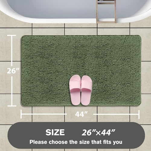 Loden Green Bathroom Rugs – Absorbent and Washable Bath Mat, Non-Slip, Thick Soft Chenille Bath Rugs for Bathroom, Kitchen, Shower, Sink - 26" x 44"