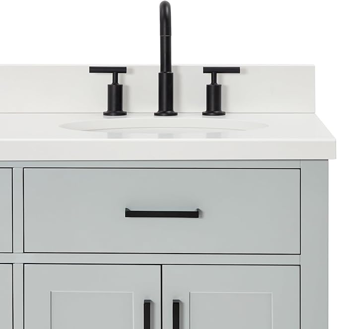 ARIEL Hepburn 66-inch Bathroom Vanity with Sink,Solid Wood, 1.5-inch Pure White Quartz Countertop & Backsplash, Double Oval Porcelain Sink, 4 Soft Closing Doors, 6 Dovetail Drawers, Grey