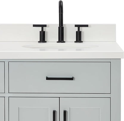 ARIEL Hepburn 66-inch Bathroom Vanity with Sink,Solid Wood, 1.5-inch Pure White Quartz Countertop & Backsplash, Double Oval Porcelain Sink, 4 Soft Closing Doors, 6 Dovetail Drawers, Grey