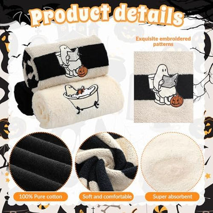FuWeave 3 Pcs Black Beige Halloween Ghost Hand Towels for Bathroom