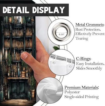 Gothic Witchy Dark Academia Bookshelf Shower Curtain 72x72 Inches
