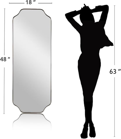 18" x 48" Full Length Wall Mirror, Large Brushed Nickel Bathroom Mirror, Modern Full Body Decorative Mirror with Anti-Rust Stainless Steel Frame, Ideal for Bathroom, Bedroom, Living Room