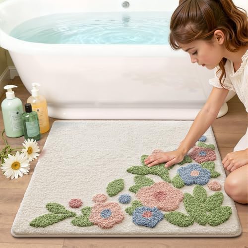LUMI Square Bathroom Rug 26x26, Soft Absorbent Bath Mat, Non Slip