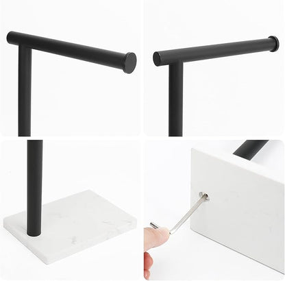 Hand Towel Holder, Hand Towel Stand for Bathroom with Marble Base, 304 Stainless Steel L Shape Hand Towel Rack Bar Standing for Vanity Kitchen Countertop, Matte Black