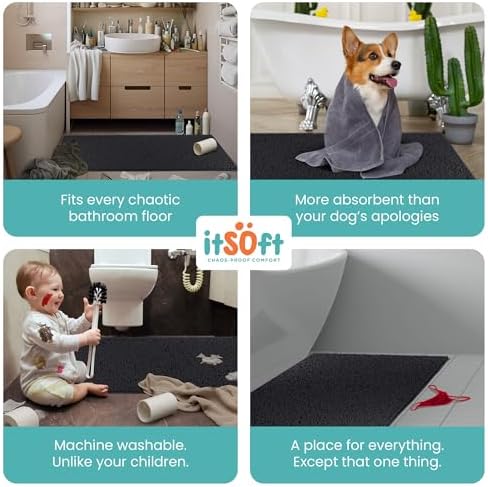 Extra Large Chenille Bath Mats 59"x21", Plush Absorbent Quick Dry, Soft & Machine Washable, Non Slip Carpet for Bathroom, Thick Bathroom Rugs, Shower Restroom Rug Mat, Alfombras De Bano, Bathrugs
