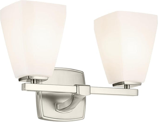 Kichler Marant 14.25" 2-Light Vanity Light with Opal Glass in Brushed Nickel, for Bathroom, Powder Room, Over a Mirror, (14.25" W x 9.5" H), 55215NI