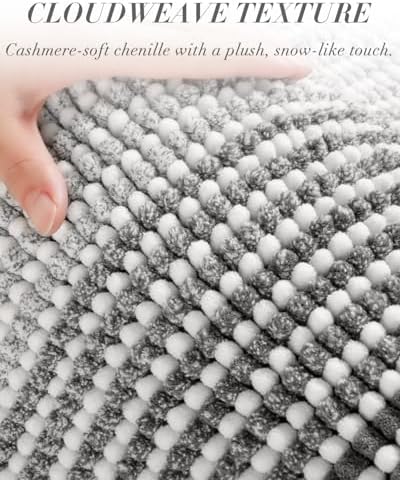 BSICPRO Large Chenille Bathroom Rugs, 24x43 Striped Bath Mats, Grey