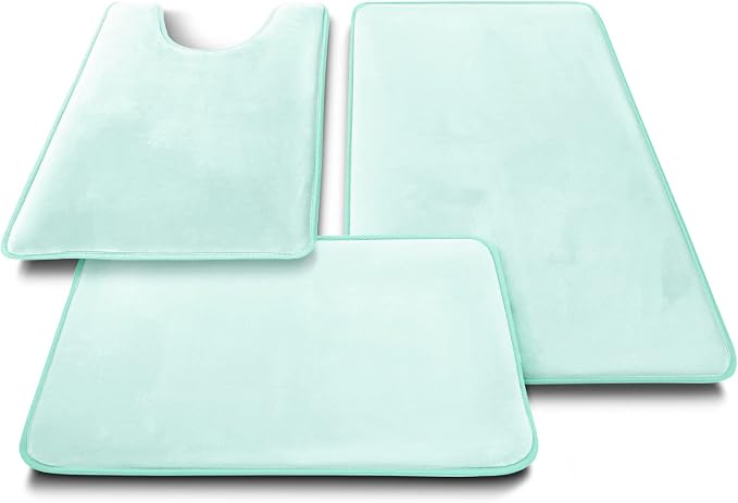 Clara Clark 3 Piece Bathroom Rugs Bath Mat Set, Velvet Memory Foam Bath Mats for Bathroom - Non-Slip, PVC Backing Bath Rugs, Washable - Dries Quickly, Blue