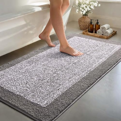 80x24 Bathroom Rugs Non Slip Washable, Soft Absorbent Bath Mat Light Grey