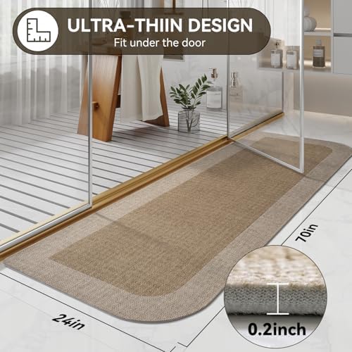 YDKGL Bathroom Runner Rug, Long Thin Bath Mat Fit Under Door, Brown 24x70