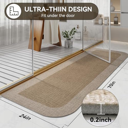YDKGL Bathroom Runner Rug, Long Thin Bath Mat Fit Under Door, Brown 24x70