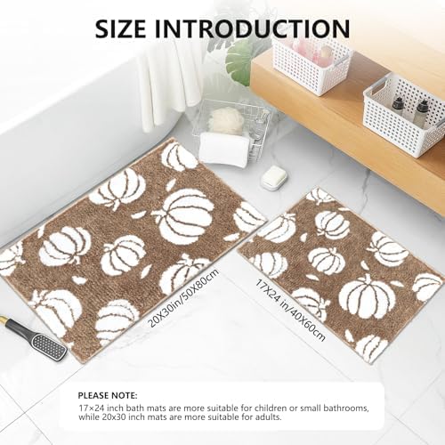 APROPHIC Fall Pumpkin Bath Mats for Bathroom, Thanksgving Super Absorbent Non-Slip Microfiber Shaggy Bath Rugs, Autumn Bathroom Mat for Shower, Tub, Sink, Machine Washable, 20x30 in, Light Brown