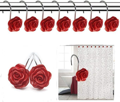 12 PCS Rose Shower Curtain Hooks Anti Rust Decorative Shower Curtain Rings