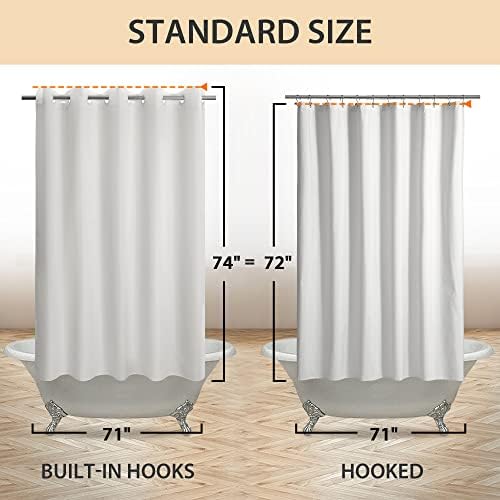 River Dream No Hook Hotel Cloth Shower Curtain Microfiber - Waterproof Soft Washable Fabric Shower Curtain or Liner with Magnets, White, Standard Size (Pack of 2)