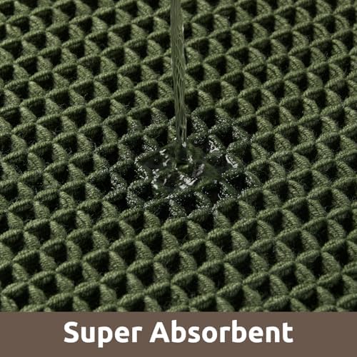 AMOAMI Waffle Bath Mat, Absorbent Bathroom Rugs Non Slip 24x36 Dark Green