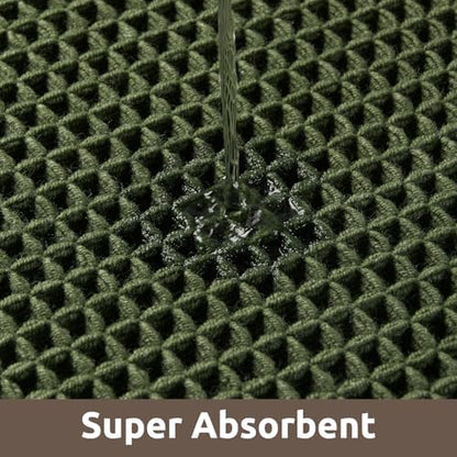 AMOAMI Waffle Bath Mat, Absorbent Bathroom Rugs Non Slip 18x30 Dark Green