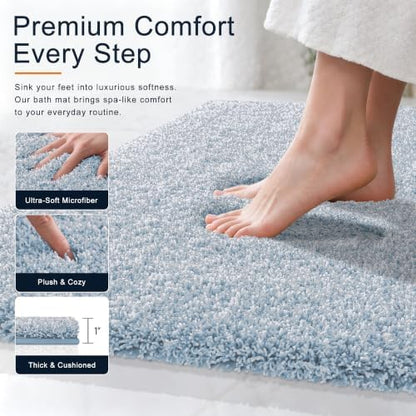 OLANLY Microfiber Bathroom Rugs 34x21, Quick Dry Mat, Airy Blue and White