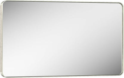 Keonjinn 40 x 24 Inch Brushed Nickel Bathroom Mirrors for Over Sink | HD Tempered Glass, Silver Vanity Mirror, Rust-Resistant Aluminum Frame, Rounded Rectangle, French Cleat Mount, Home Décor