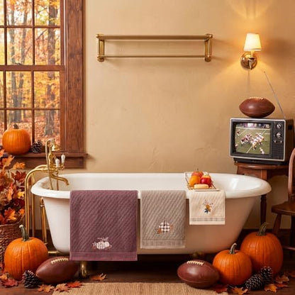 Peryiter 3 Pack Plaid Autumn Pumpkin Decorative Bath Towel Set