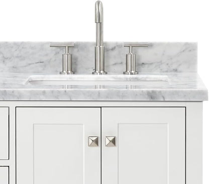 ARIEL Cambridge 66-inch Bathroom Vanity with Sink,Solid Wood, 1.5-inch Italian Carrara Marble Countertop, Double Rectangular Porcelain Sink, 4 Soft Closing Doors, 6 Dovetail Drawers, White