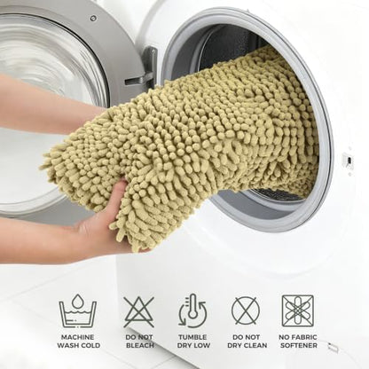 Bcoimo Bath Rug Mat,Beige Chenille High Absorbent Long Bathroom Runner Rugs