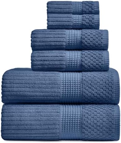 Springtree Home 100% Cotton Bath Towel Set | 6-Piece Set | Textured | Navy
