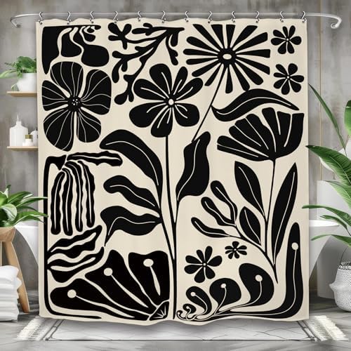 Black Matisse Flower Vintage Abstract Retro Art 70s Modern Shower Curtain