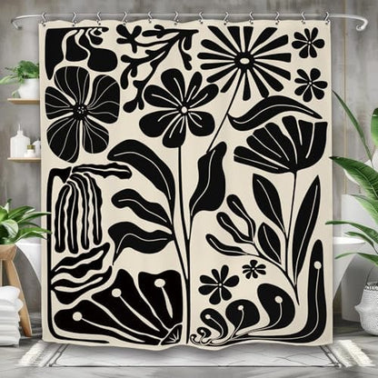 Black Matisse Flower Vintage Abstract Retro Art 70s Modern Shower Curtain