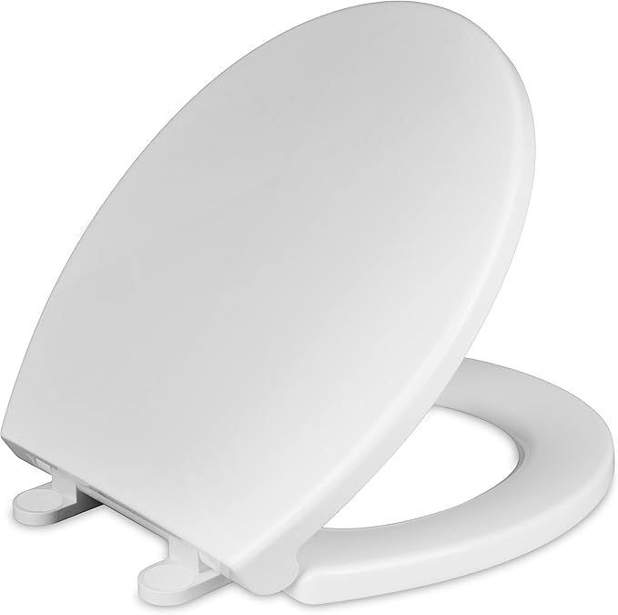 CYRRET Toilet Seat Round with Lid, Slow Close, Easy to Install and Clean, Durable Plastic, White, Replacement Toilet Seats, Fits Standard Round Toilets Bowl