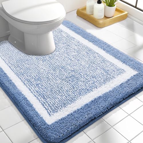 OLANLY Toilet Rugs U-Shaped 24x20, Soft Absorbent Microfiber Bath Mat, Blue