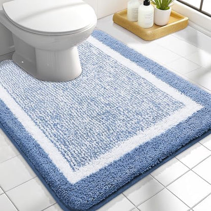 OLANLY Toilet Rugs U-Shaped 24x20, Soft Absorbent Microfiber Bath Mat, Blue