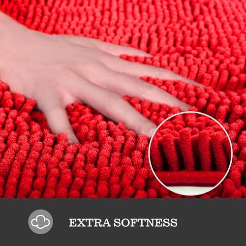 Yeaban Chenille Red Bathroom Runner Rug 17"x47"