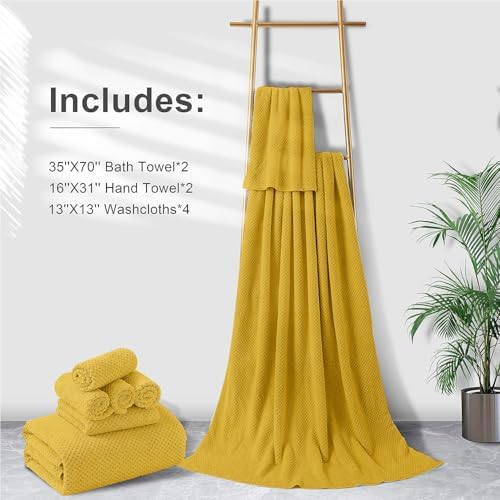8-Piece Bath Towel Set, 2 Extra Large Bath Towel Sheets, 2 Hand Towels and 4 Washcloths - Highly Absorbent Quick Dry Microfiber,Ultra Soft Towel Set for Bathroom Waffle Weave, Pack of 8 (Sweet Yellow)