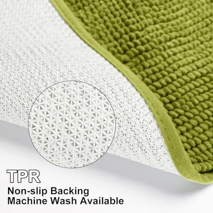 Urvoix Bathroom Rugs Sets 3 Piece, Chenille Bath Mat Set, Moderate Olive