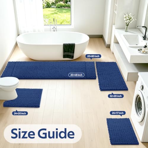 ACCUMTEK Upgrade Extra Large Blue Bathroom Rug Set 3 Pieces Ultra Soft, Thick Absorbent Bath Mats, Non Slip Chenille Toilet Mat for Bathroom, Bedroom, Kitchen