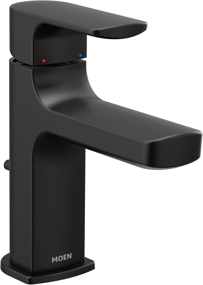 Moen Rizon Matte Black One-Handle Modern Bathroom Faucet with Drain Assembly, 6900BL